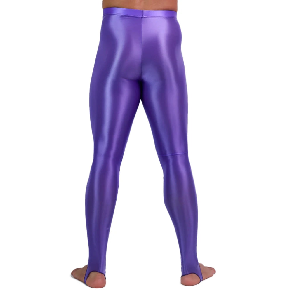 Men's Slim Tights Pencil Pants Stain Smooth  Oil Glossy Shiny Elastic Yoga Leggings Sheer See Through Full Pants Plus Size