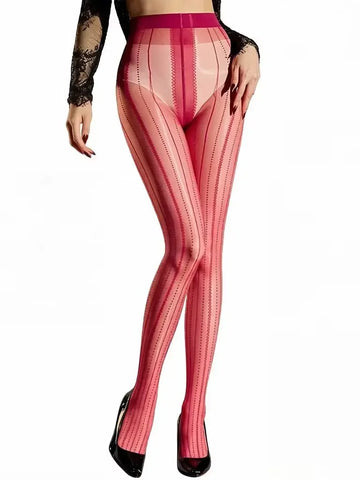Striped Oil Glossy Sheer High-Waist Shaping Pantyhose Shiny Dance Tights