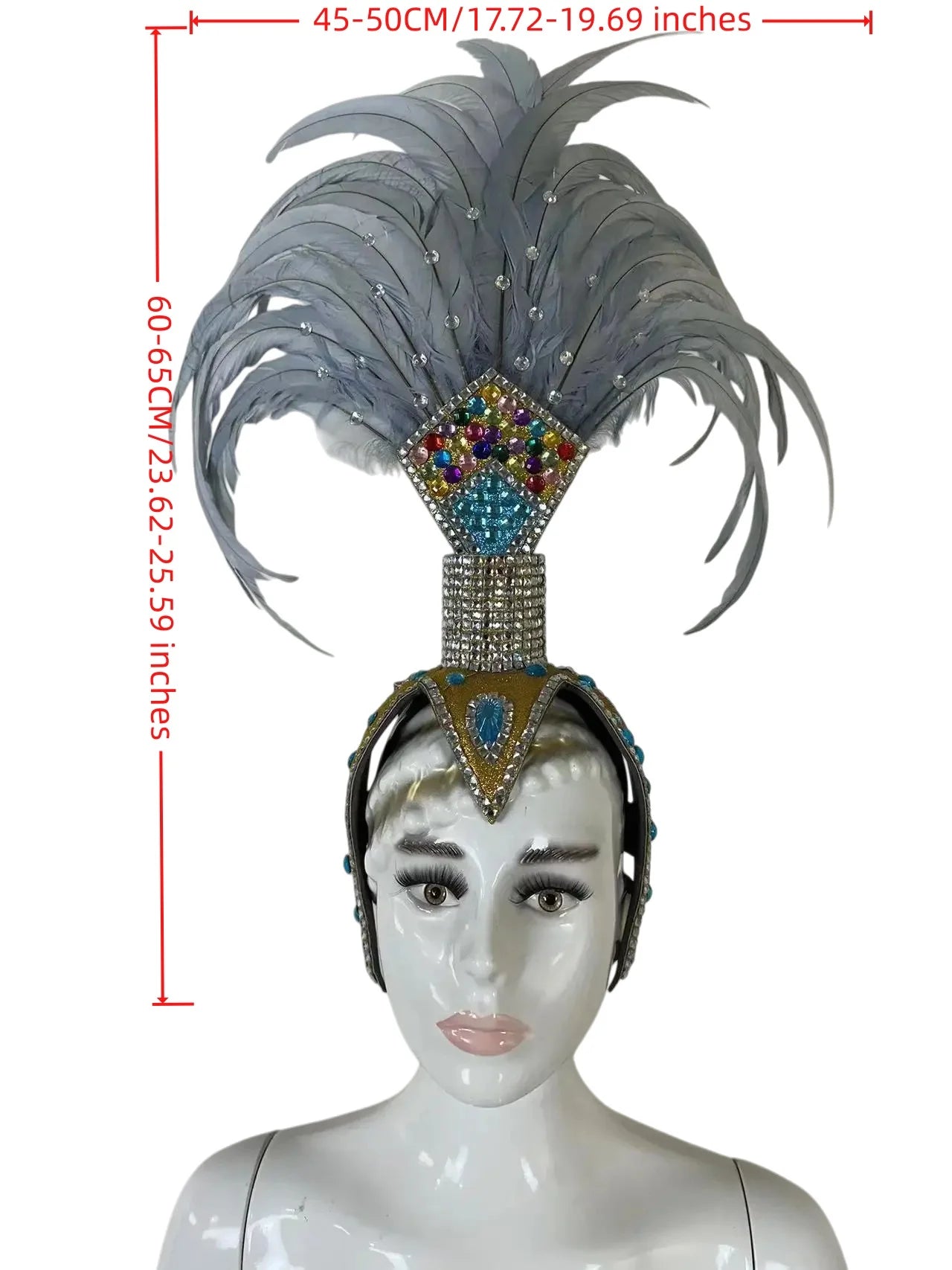 The Stardust Dionysia – Silver & Charcoal Feather Carnival & Masque Ball Headdress