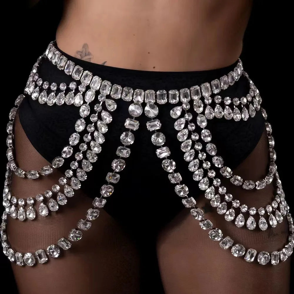 Full Rhinestone Bra & Chain Skirt Jewelry