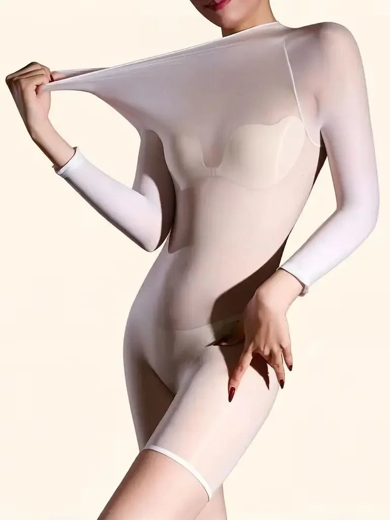 5D 912-Pin Ultrathin Oil Glossy Shaping Bodysuit Sheer Stage Playsuit Leotard