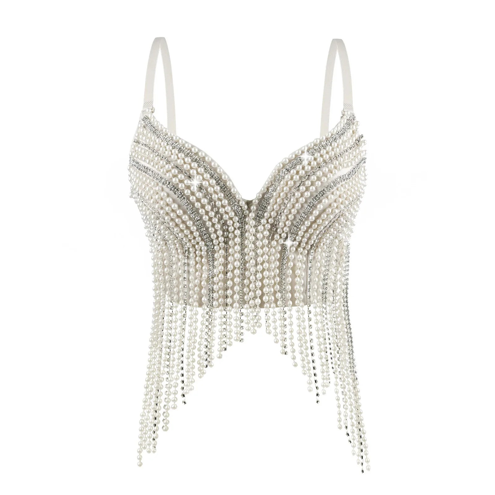 Rhinestone & Bead Tassel Push-Up Underwire Bustier Crop Top