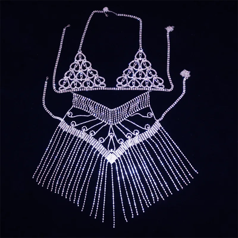 Crystal Bra & Chain Skirt Costume Jewelry