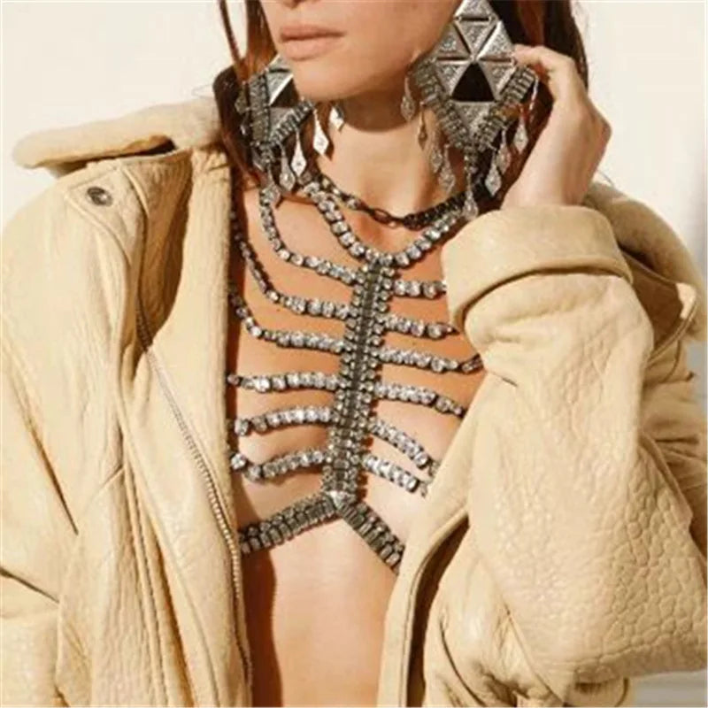 Luxury Multilayer Rhinestone Chest Chain & Tassel Bra Jewelry