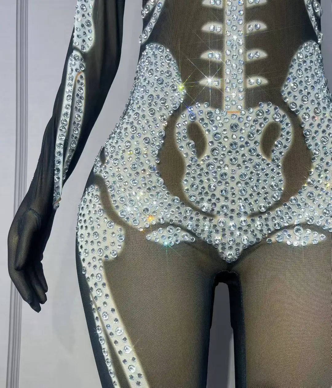 Rhinestone Skeleton Monster Cosplay Jumpsuit & Halloween Stage Dance Romper