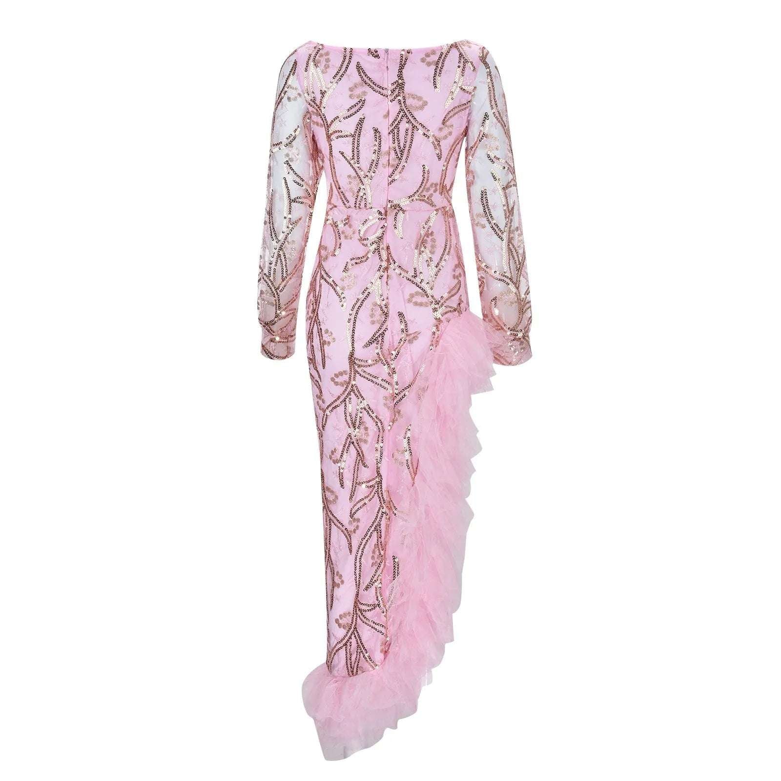 Deep V-Neck Sequined Glitter Ruffles Puffy Party Dress