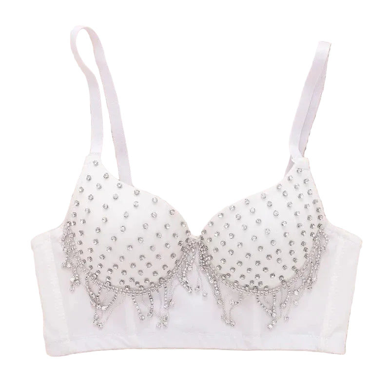 Rhinestone Fringe Embellished Showgirl Bra