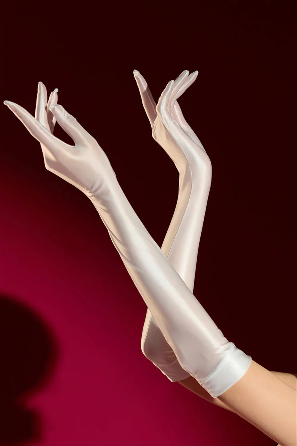 Oil Glossy Satin Smooth Five-Finger Long Elbow Gloves High-Stretch Luxury Evening Gloves
