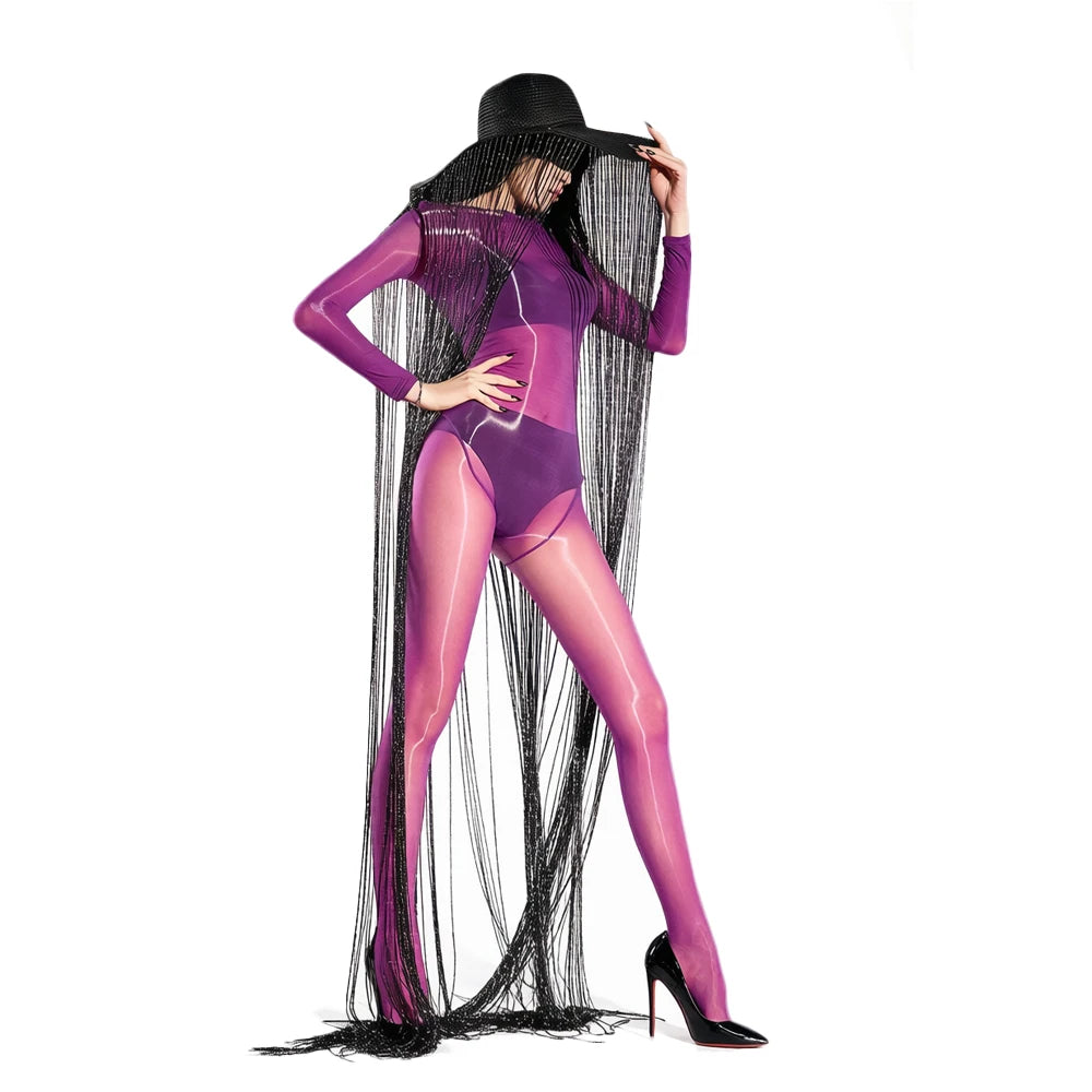 Women 3D 1000 Pin High Density Bodysuit Oil Glossy Shiny Elastic Tights Open Crotch Yoga Shaping Jumpsuit Maid Leotard Leggings