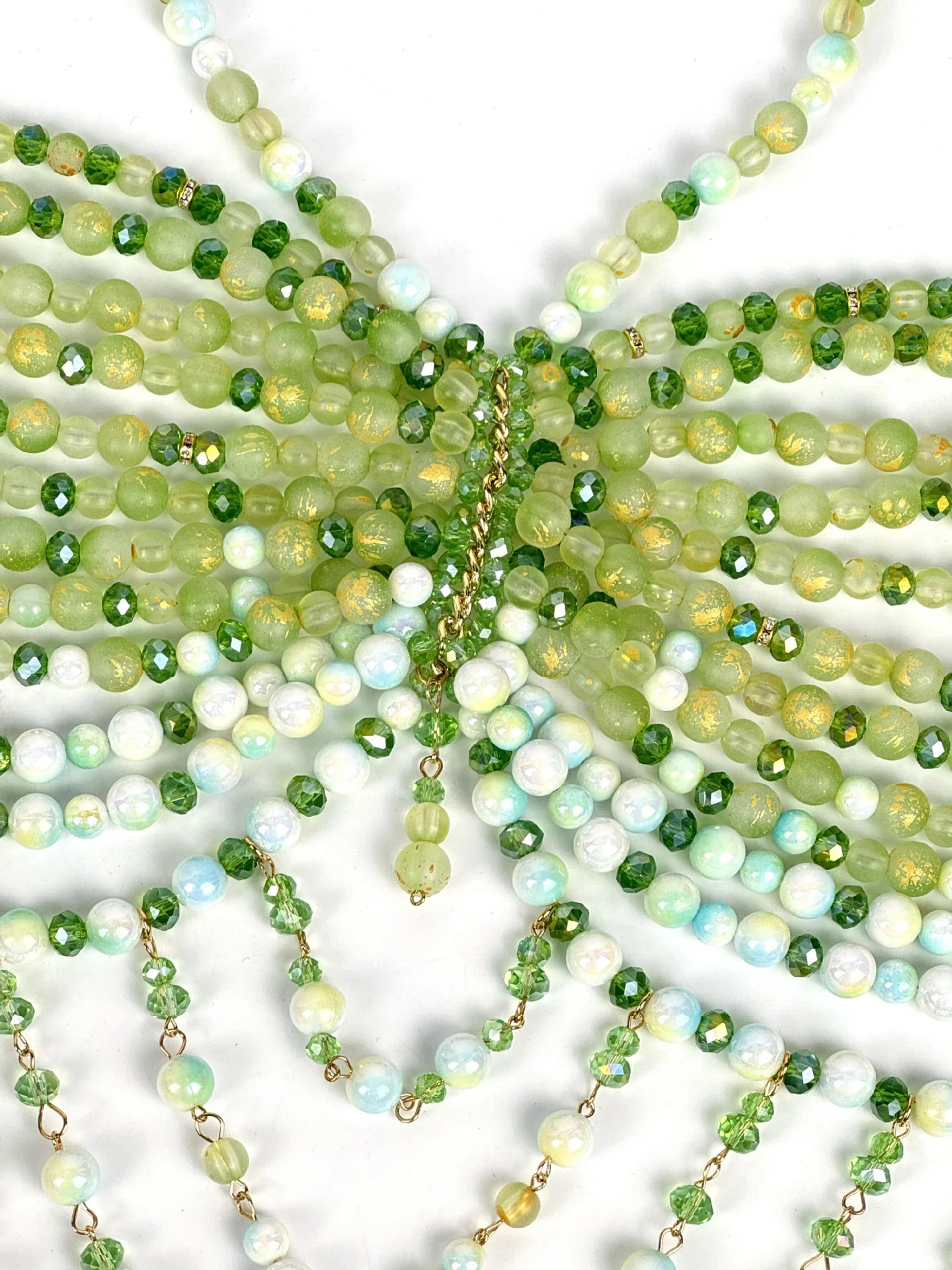 The Stardust Emerald Goddess – Handmade Green Rhinestone & Beaded Tassel Body Chain Halter Top