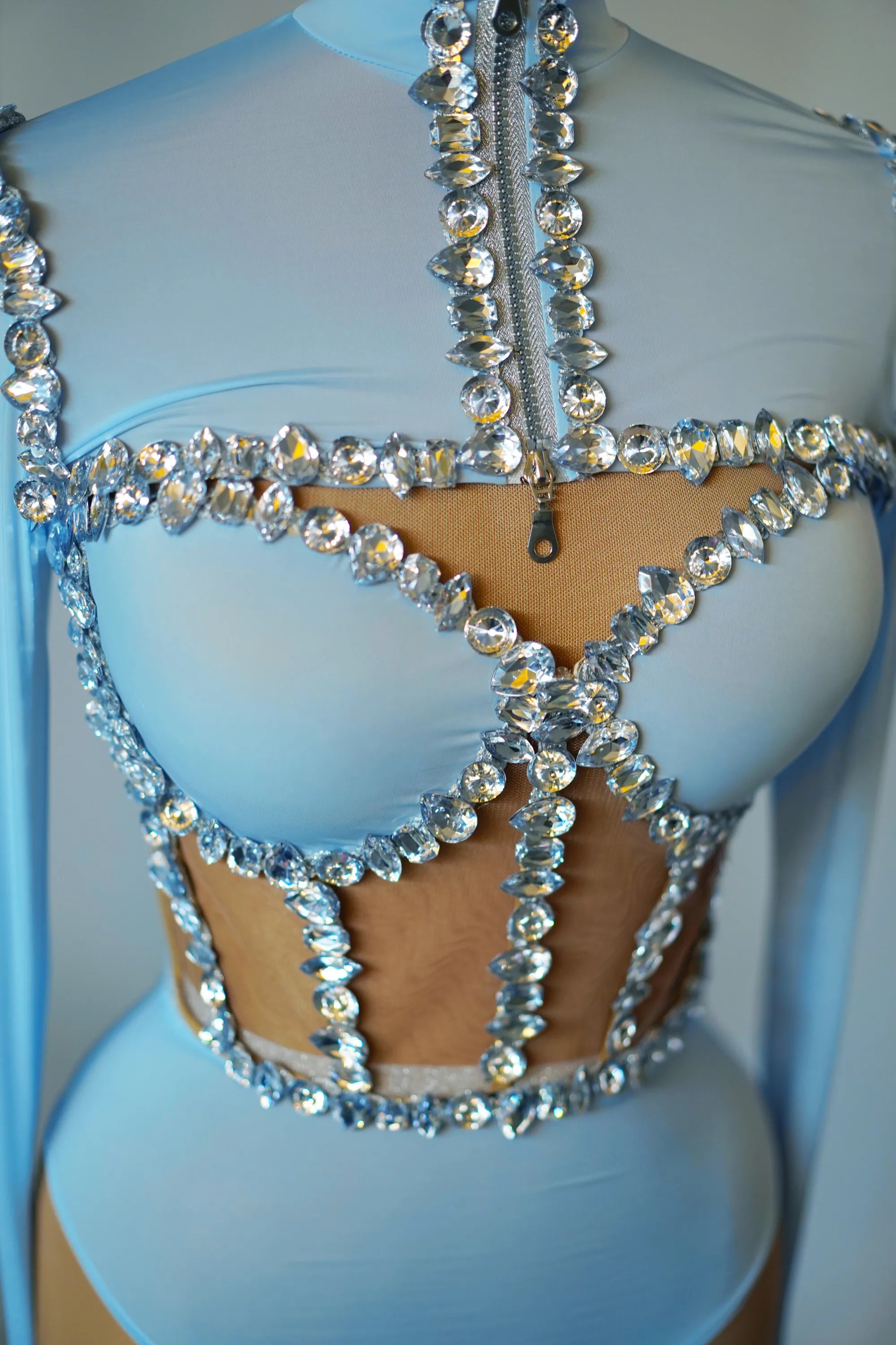 Crystal Tube Top, High-Waist Shorts & Bolero Jacket 3-Piece Performance Costume Set