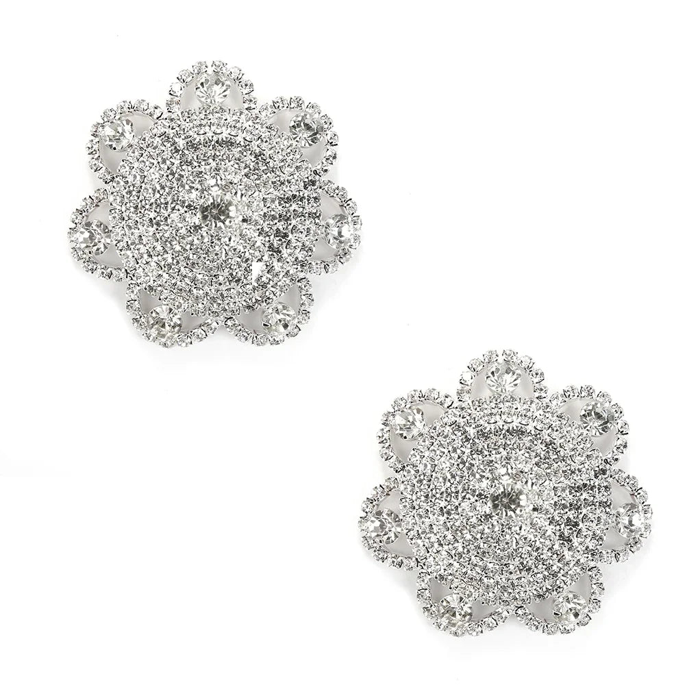 Sparkly Rhinestone Flower Reusable Nipple Pasties Self-Adhesive Silicone Covers