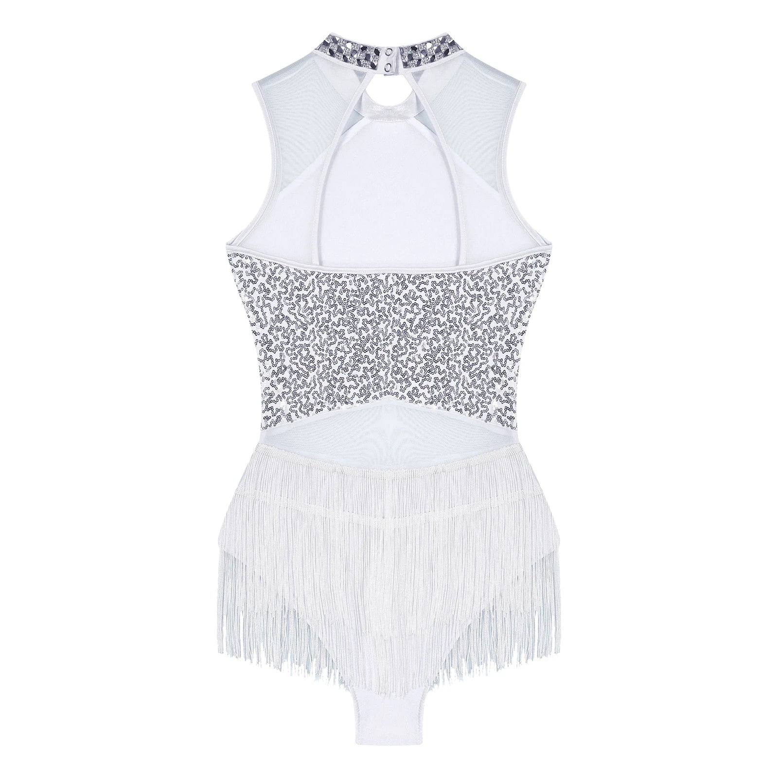 Sparkly Sequin & Fringe Dance Dress with Gloves Latin Stage Performance Costume