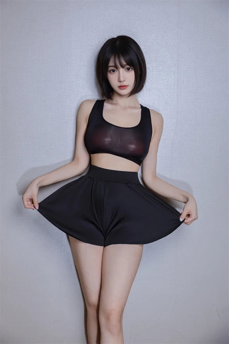 Ice Silk High-Waist Split Flared Mini Shorts High-Stretch Micro Hot Pants