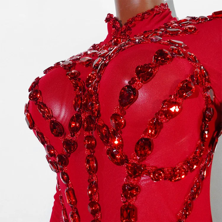 Rhinestone Mesh Jumpsuit Costume Set