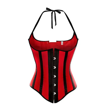 Gothic Striped Satin Halter Underbust Corset Vest 12 Spiral Steel Bones Bustier