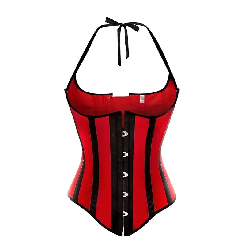 Gothic Striped Satin Halter Underbust Corset Vest 12 Spiral Steel Bones Bustier