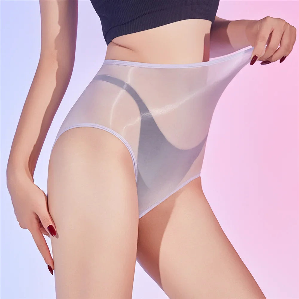 Sexy Women Unisex Silm Crotch Safety Short 6D Thin Bottom Wear Oil Shiny Briefs Sheer See Through U Convex Pouch Underwear