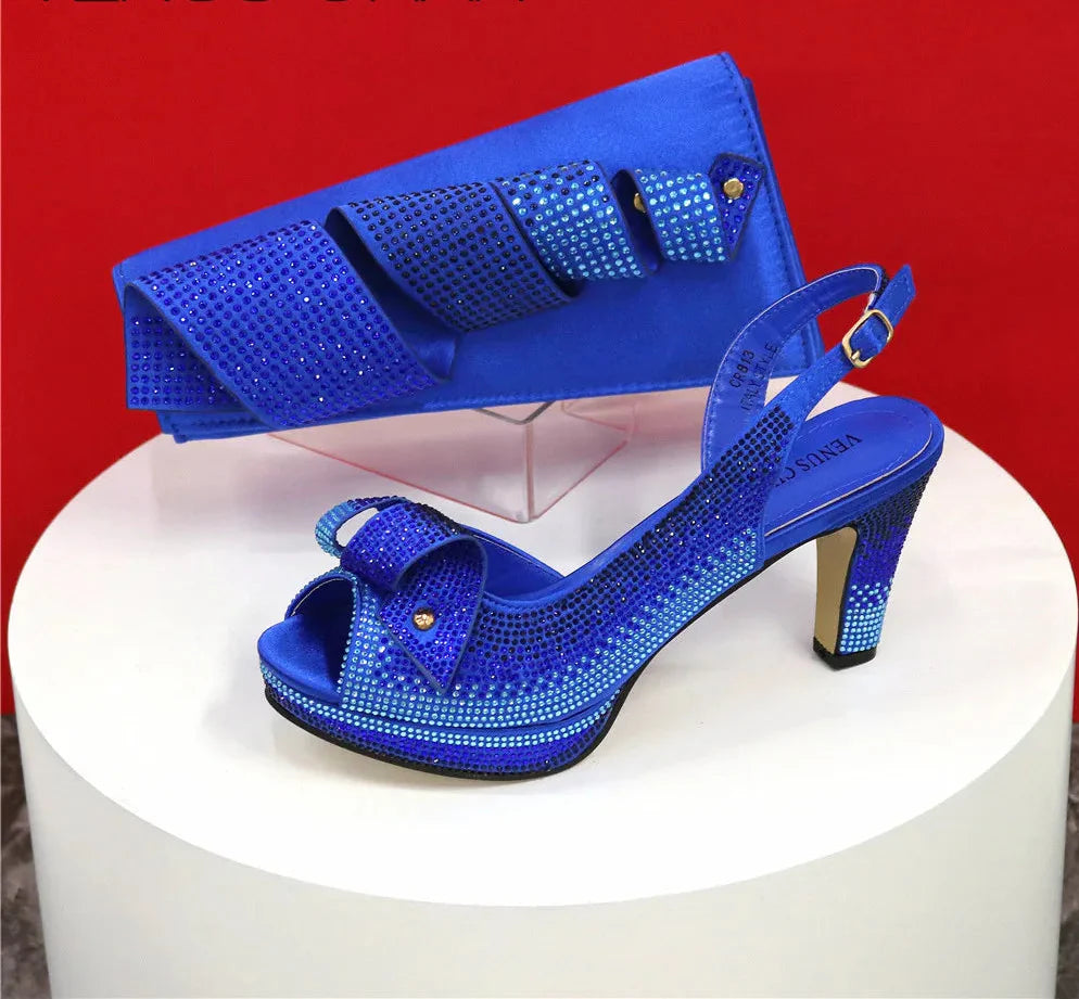 Italian Design Diamond-Encrusted Bag And High-Heeled Shoes Set