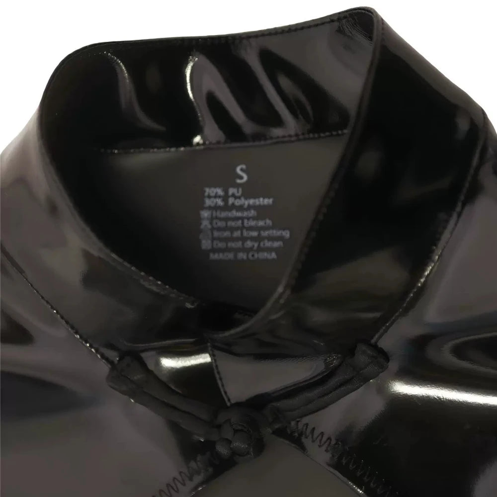 Sexy Women Double Sided Cheongsam Tank Top PU Faux Latex Leather Short Top PVC Elastic Glossy Shiny Stage Dance Wear Plus