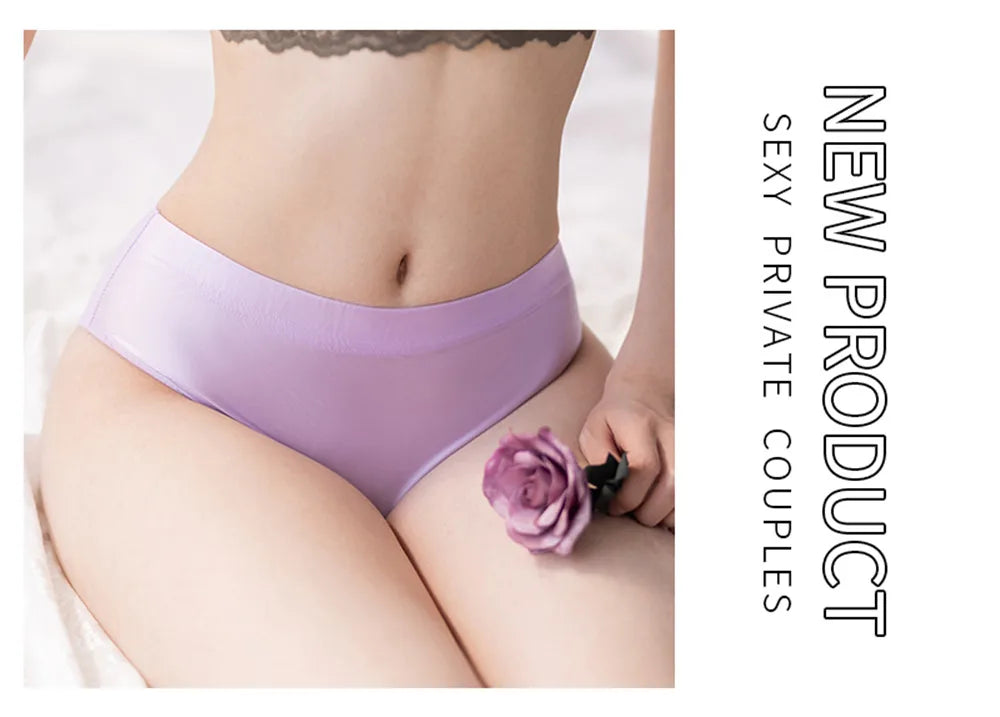 Sexy Smooth Shiny High Waist G-string Sheer See Through Brief Candy Color Elastic T-Back Oil Thong UnderWear Erotic Lingerie