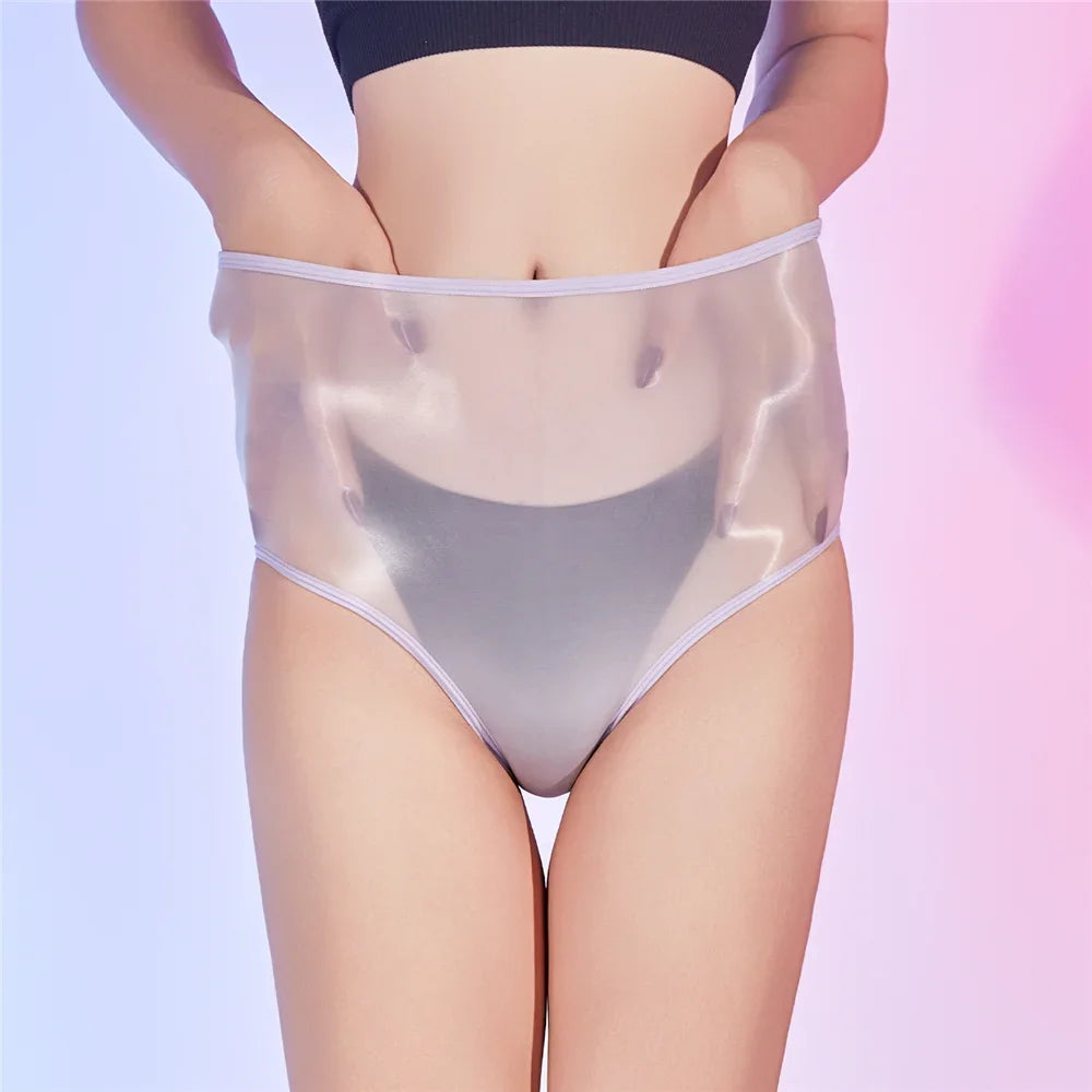 Sexy Women Unisex Silm Crotch Safety Short 6D Thin Bottom Wear Oil Shiny Briefs Sheer See Through U Convex Pouch Underwear