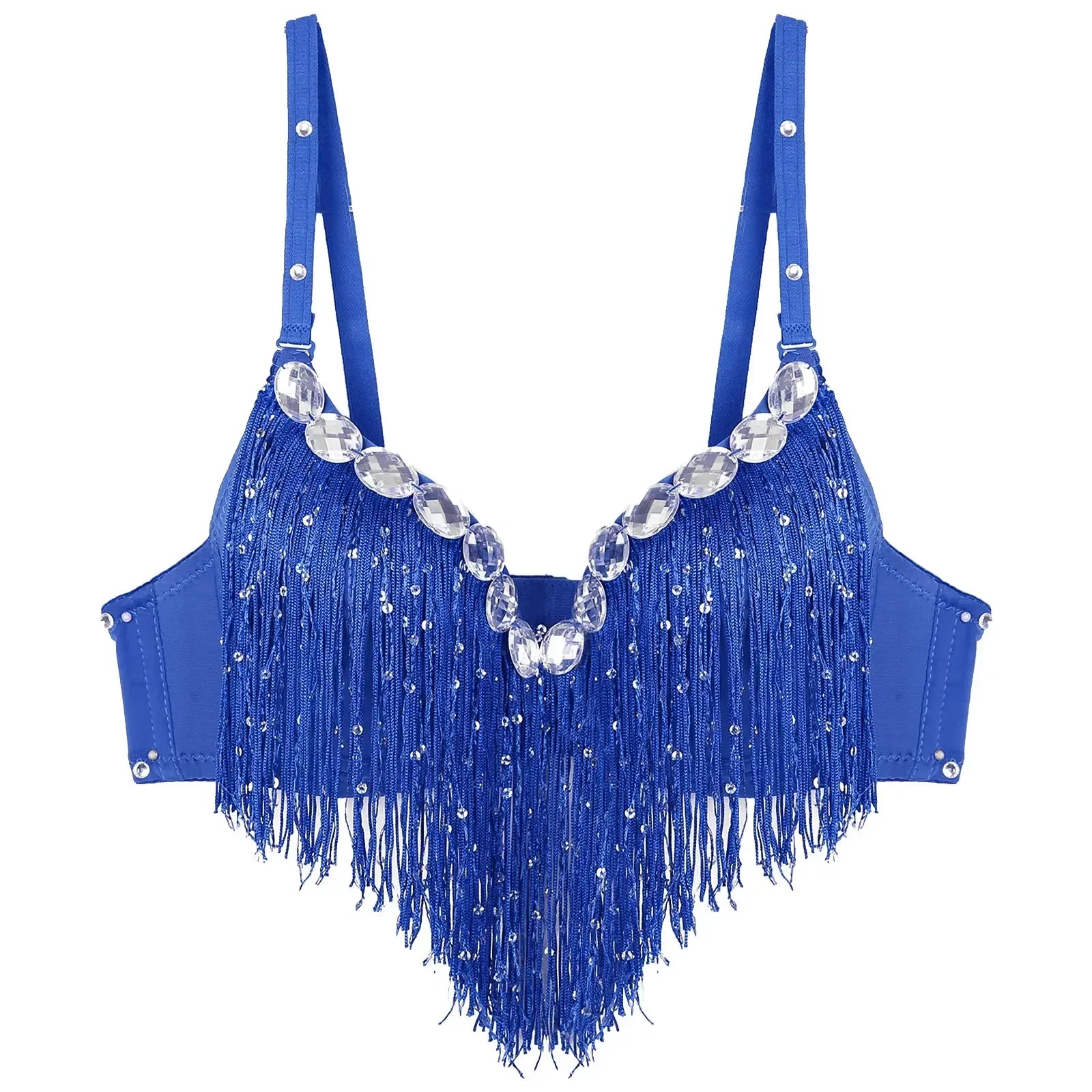 The Stardust Oasis Sirena – Sequined Tassel & Rhinestone Push-Up Belly Dance Bra Top