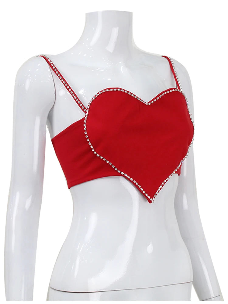 Scarlet Sweetheart Crop Camisole Sculpted Red Bustier Party Bralette Top