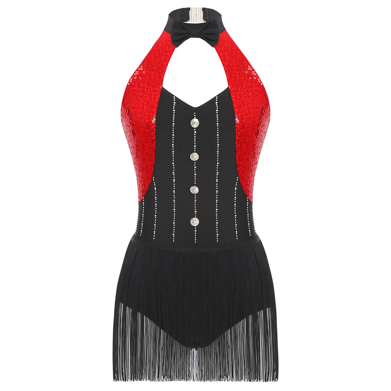 The Stardust Tuxedo Tassel Bodysuit – Luxury Sequins & Rhinestone Showgirl Leotard