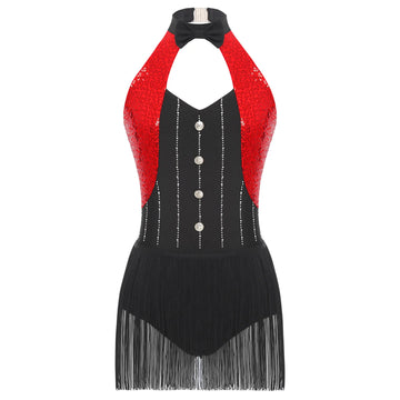 The Stardust Tuxedo Tassel Bodysuit – Luxury Sequins & Rhinestone Showgirl Leotard