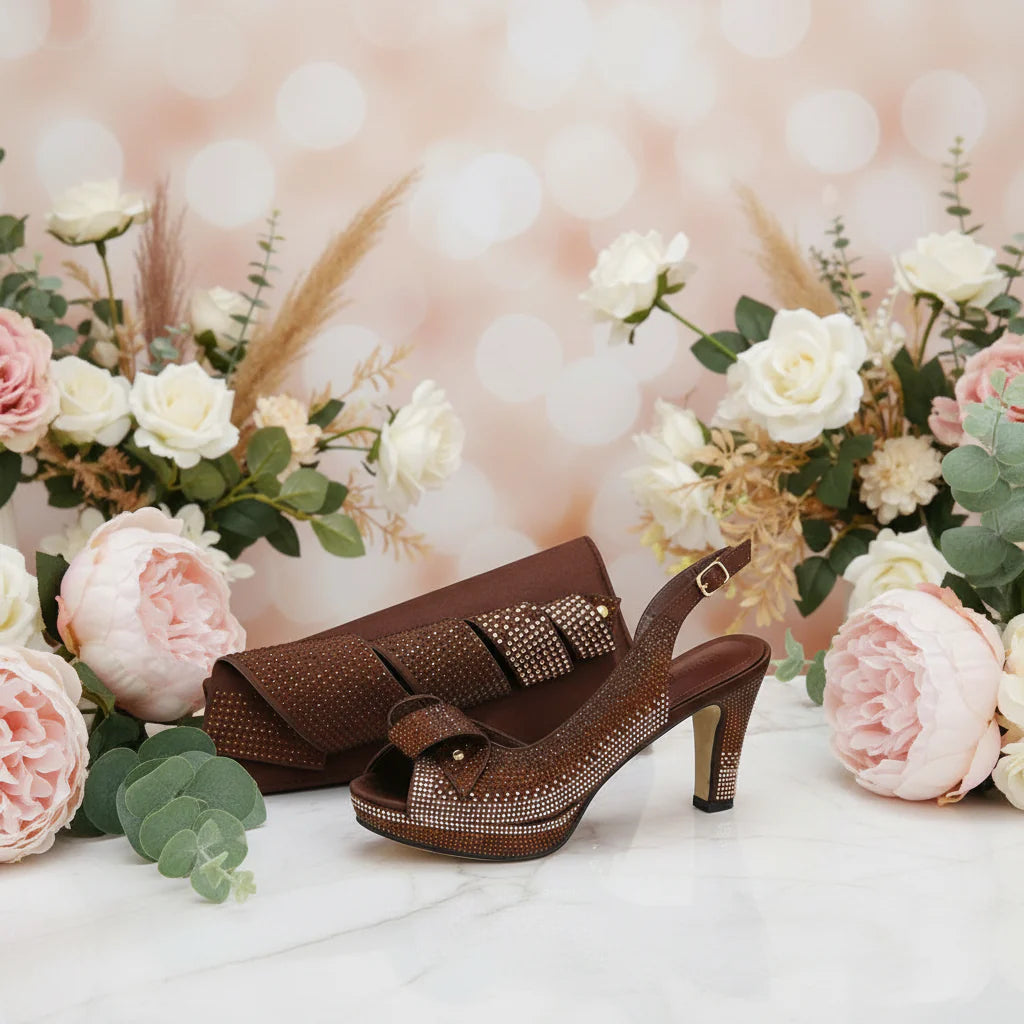 Italian Design Diamond-Encrusted Bag And High-Heeled Shoes Set