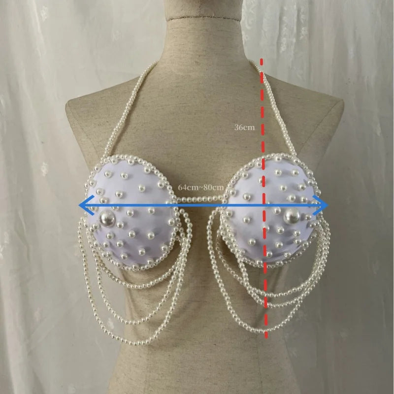 Hand-Beaded Pearl-Look Bra Body Chain