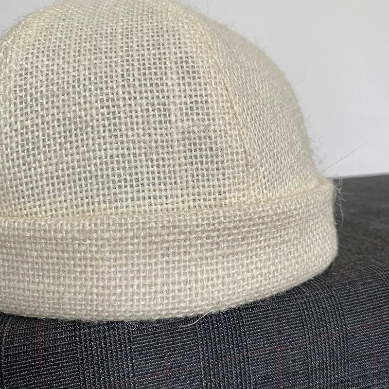 Beige Linen Brimless Beanie — 55–58 cm
