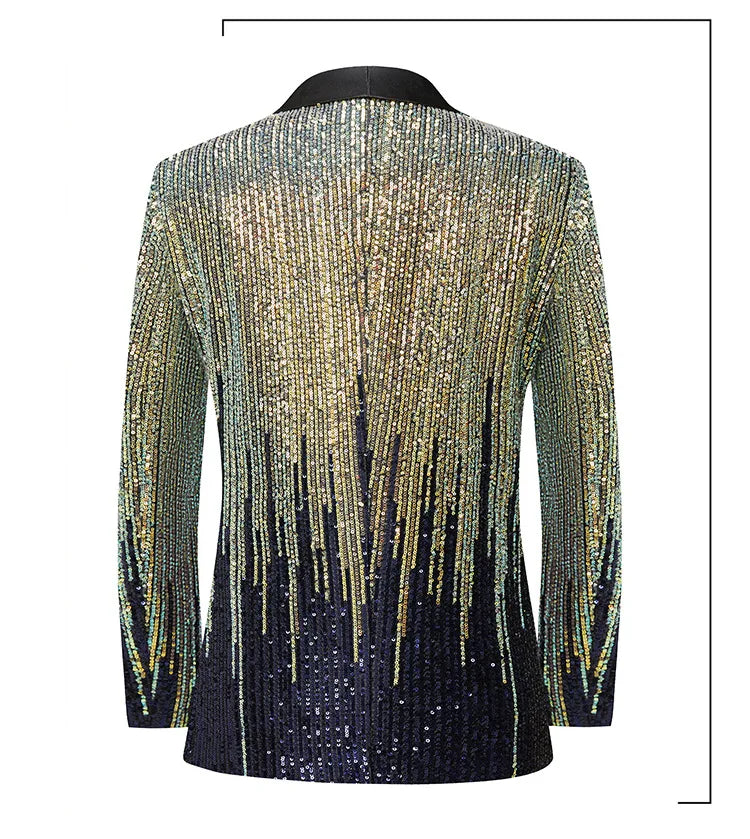 Men's Luxury Gradient Sequin Blazer Shawl Lapel Formal Stage Tuxedo Jacket