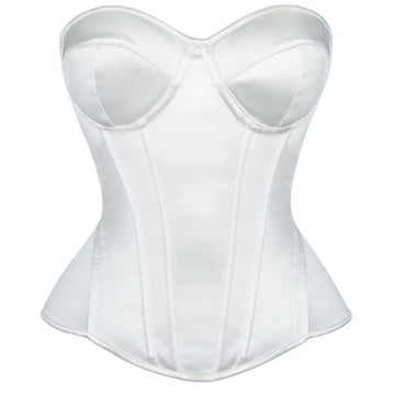 Overbust Corset Bustier Top Built-In Bra Cup Lace-Up Waist Cincher