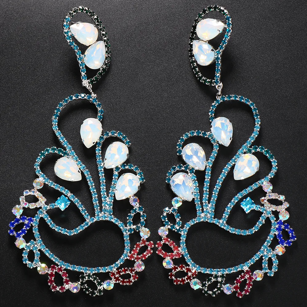 Rhinestone Peacock Drop Earrings