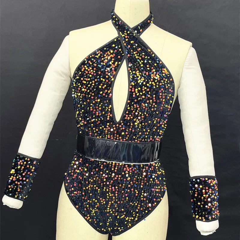 Sequined Rhinestone Bodysuit & Gogo Dance Performance Outfit