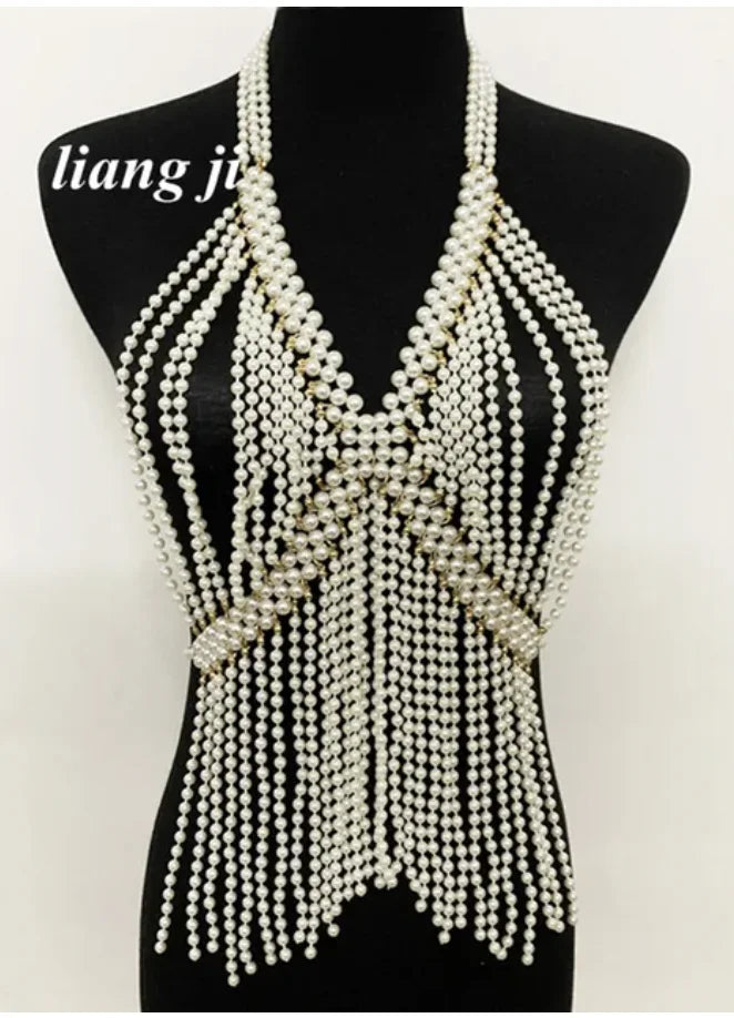 Simulated Pearl Bra Body Chain