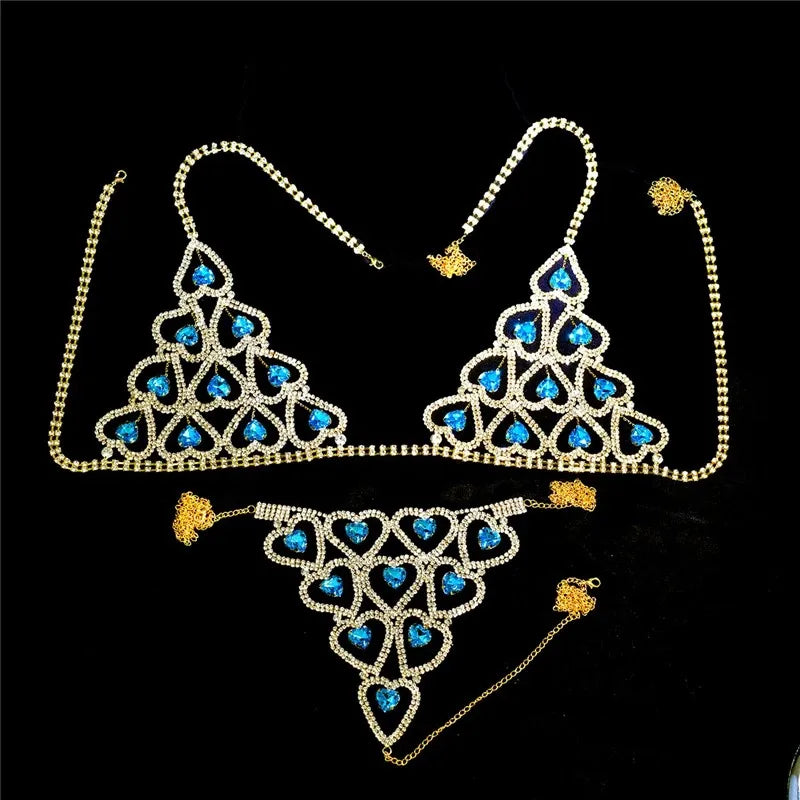 Heart Design Bra & Thong Body Chain