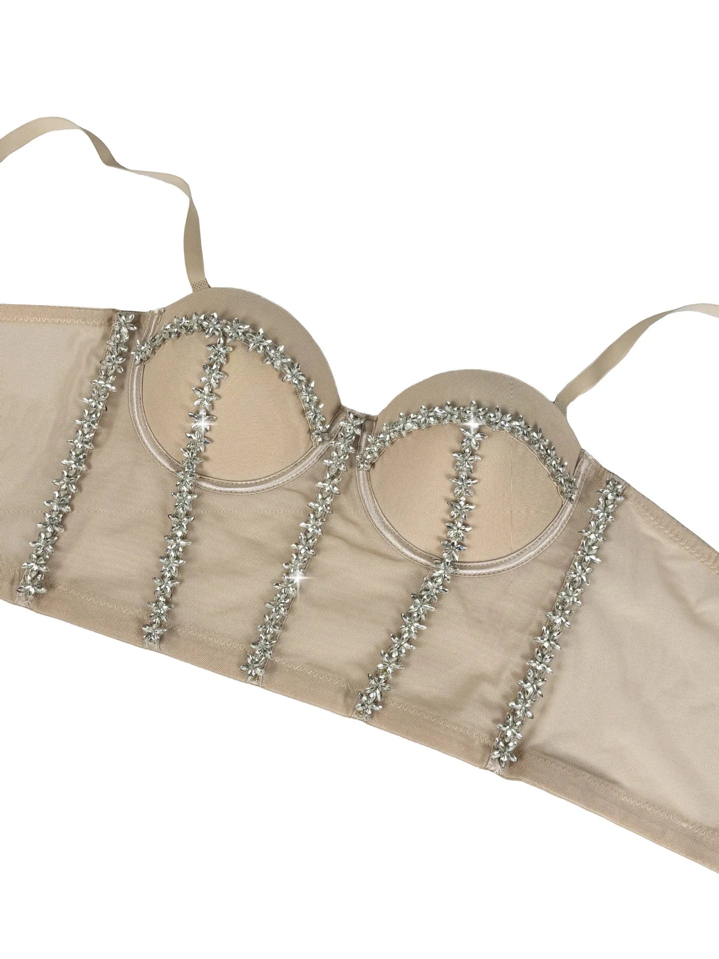 Crystal Embroidered Bustier Corset Crop Top Evening Party Stage Bralette