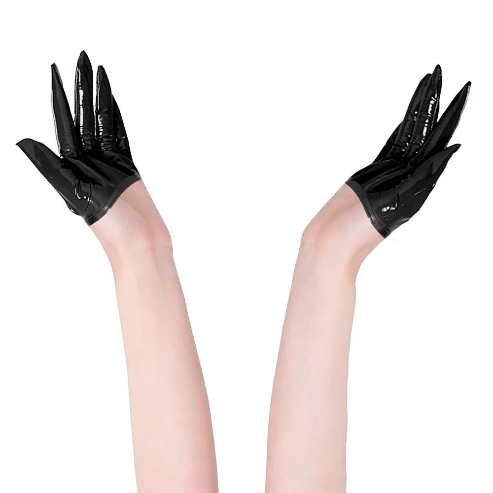 Glossy PU Faux Leather Fingerless Half Gloves High-Stretch Dance & Cosplay Gloves
