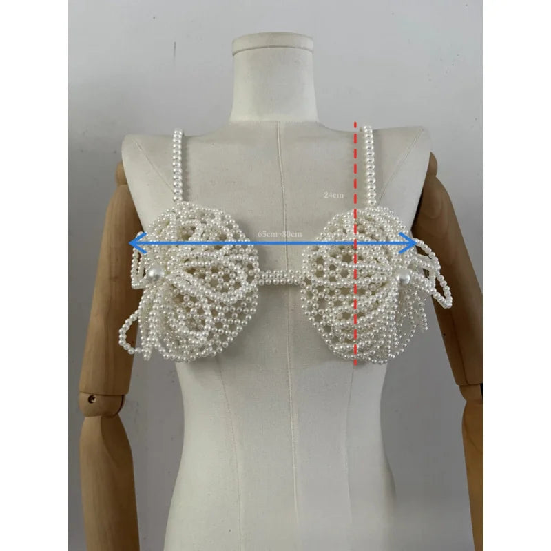 Pearl-Look Flower Beaded Bra Top