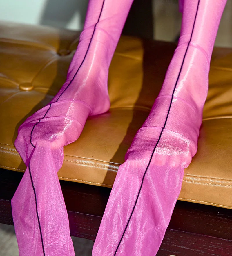 1D Ultra-Thin Oil Glossy Hollow-Out Sheer Shaping Pantyhose Shiny Tights