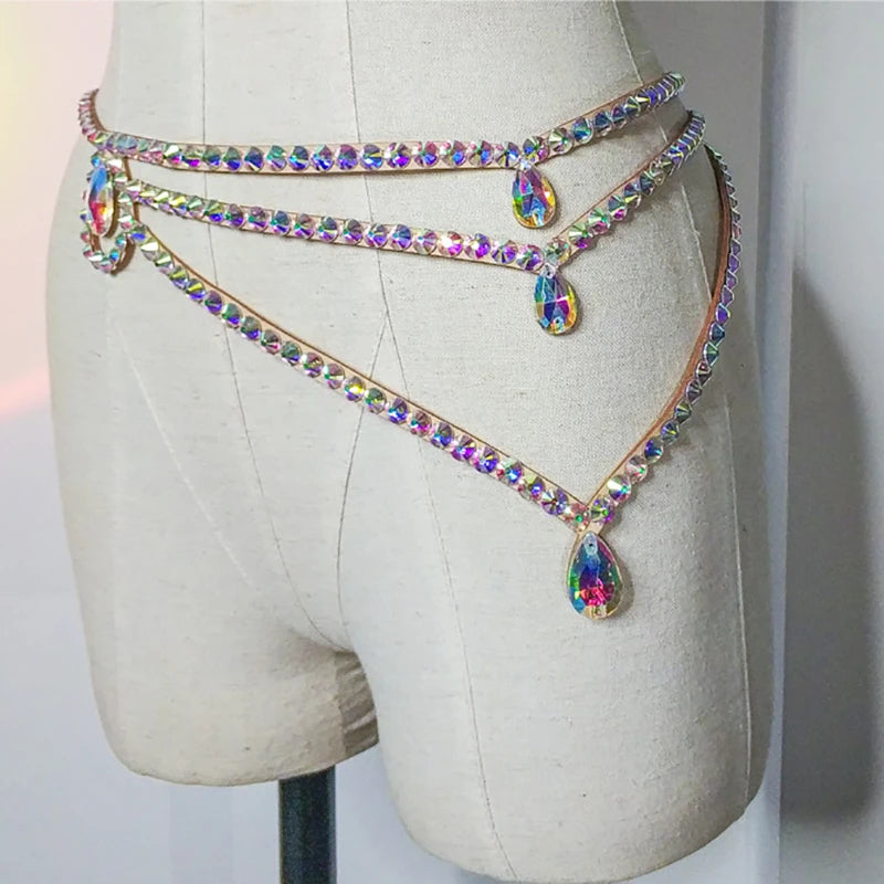 Sparkly Layered Rhinestone & Pearl Belly Dance Waist Chain Belt