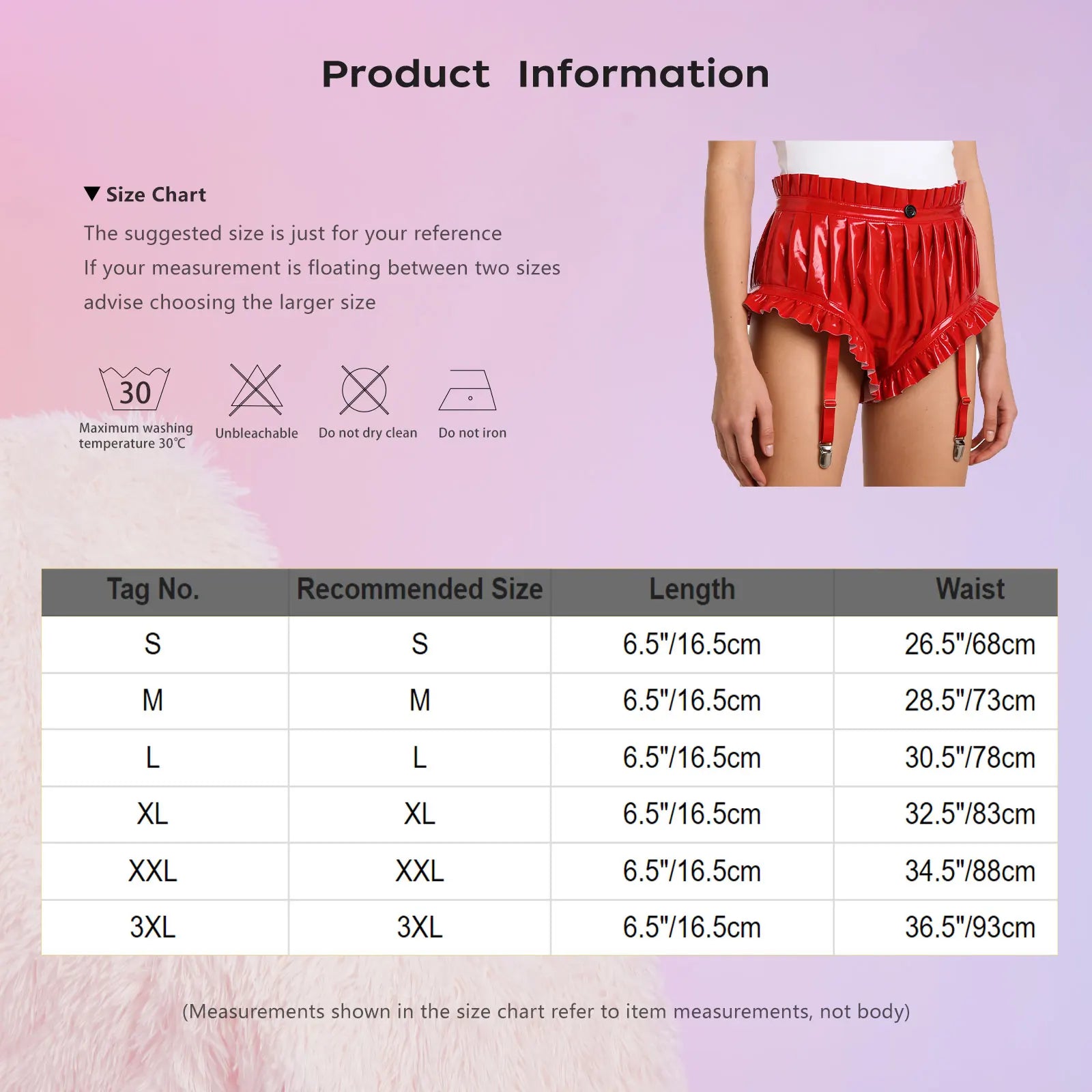 Wet-Look PU Leather Ruffled Bloomer Shorts Attached Garter Clips Briefs