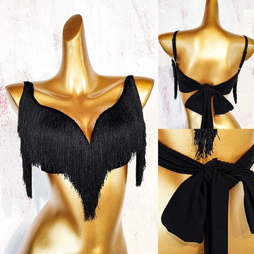 Black Latin Dance Fringe Camisole Top & High-Motion Practice Pants Set