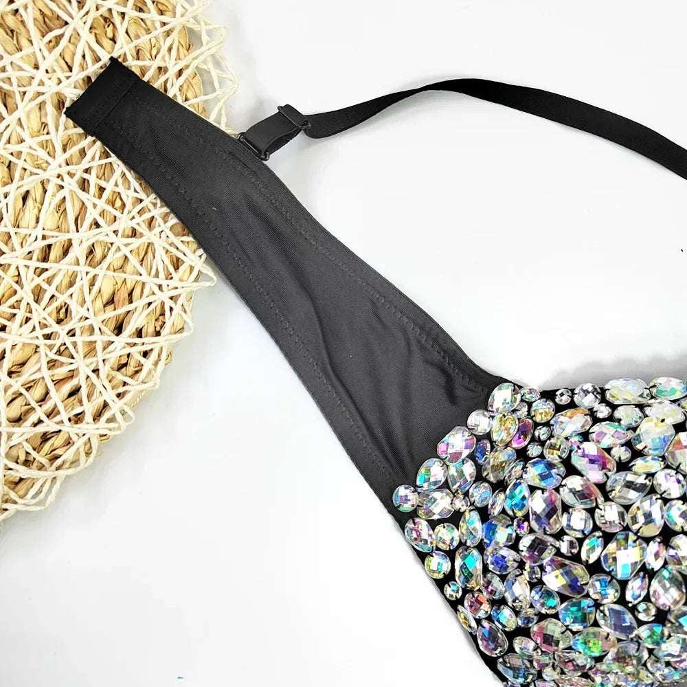 Sparkly Rhinestone Corset Top Showgirl Stage Performance Bustier Bra Top