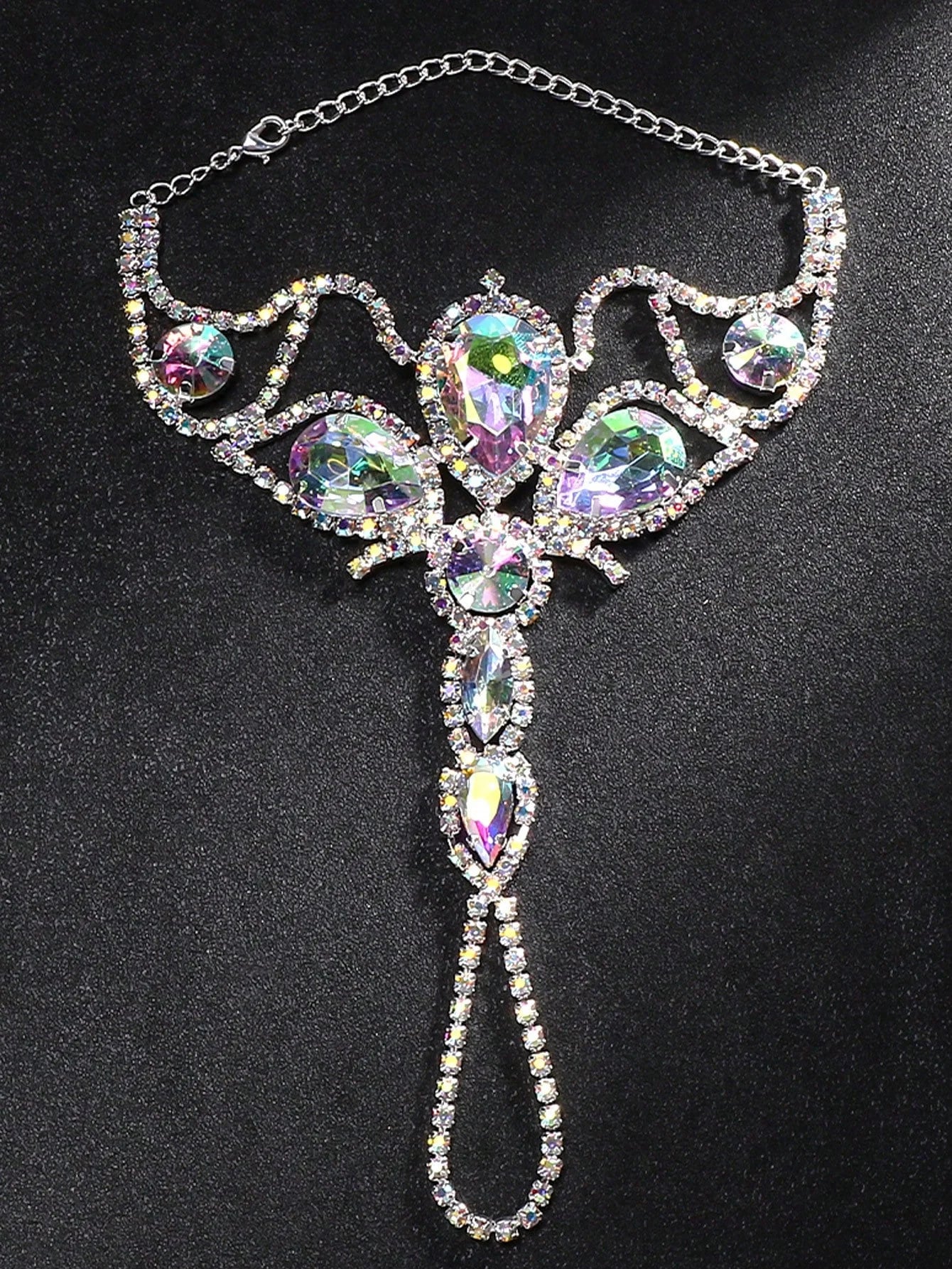 Oversized Crystal Rhinestone Hand Harness Bracelet Drag Queen Catwalk Stage Jewelry