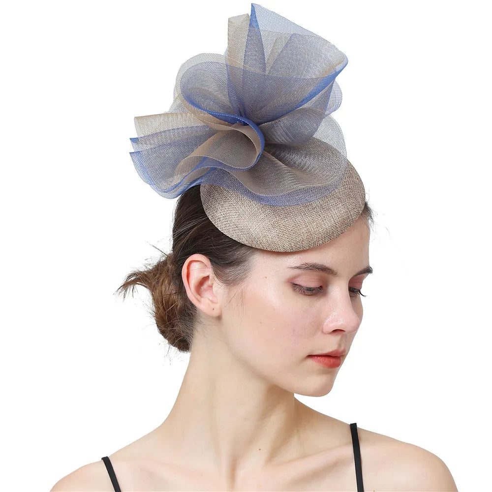 18cm Two-Tone Floral Bow Sinamay Fascinator Kentucky Derby Tea Party Pillbox Hat