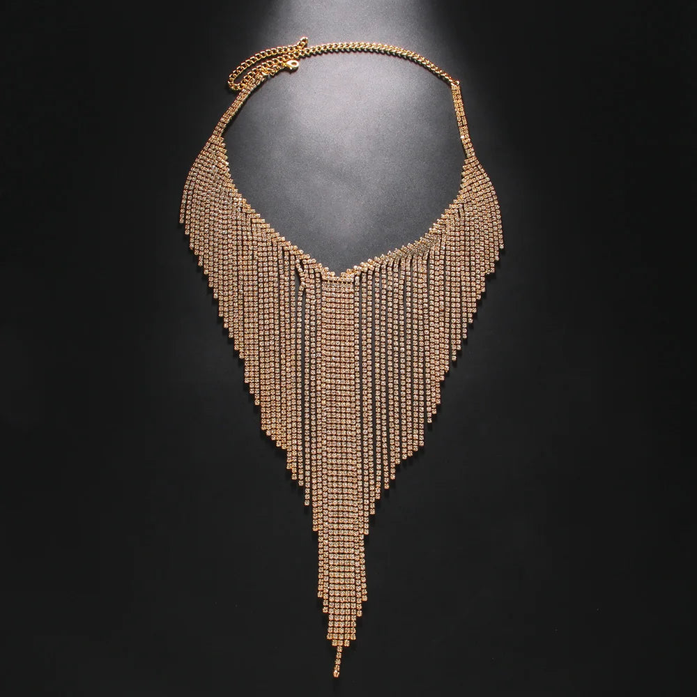 Wide Rhinestone Statement Collar Necklace